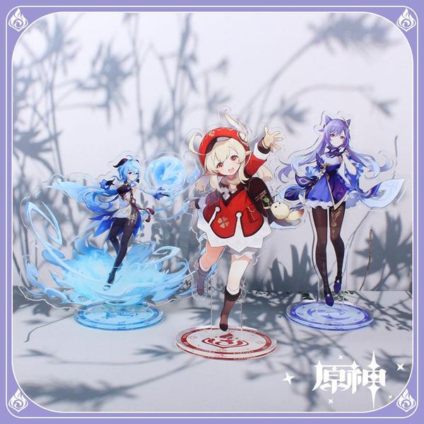 

keychains game genshin impact kori paimon character acrylic figure stand model plate desk decor cute standing sign s, Silver