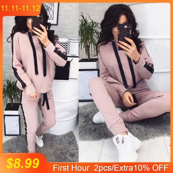 

two piece dress 2021 casual tracksuit for women set hoodies tight sportswear 2 pieces running sports suit suits, White