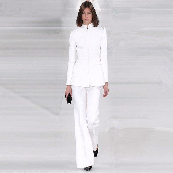 

jacket+pants womens business suit white female office uniform ladies formal trouser 2 piece sets bell-bottomed pants custom made women'