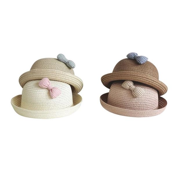 

summer baby hat bow curled straw hats for babies girls korean cute children ourdoor protection sun cap breathable 2-4 years kids caps &, Yellow