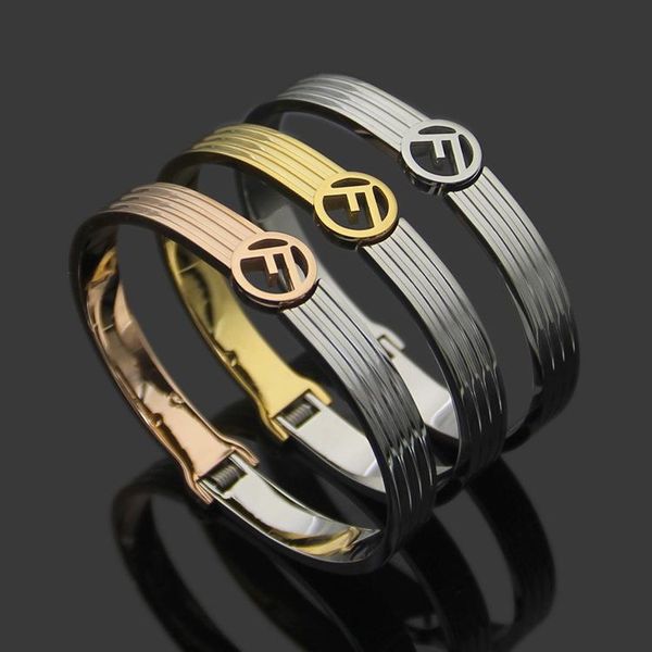 

titanium steel jewelry hollow f letter stripe intermediate bracelet for women's link, chain, Black