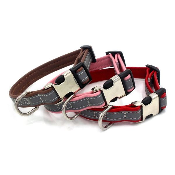 

pet products dog supplies collars solid color fiber plastic alloy buckle reflective collar 5pc/lot & leashes