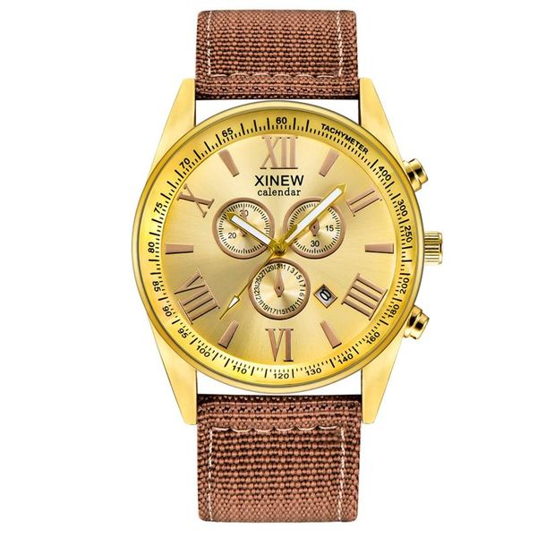 

wristwatches mens round nylon belt business quartz mechanical watch manual winding sport military for men relogio, Slivery;brown