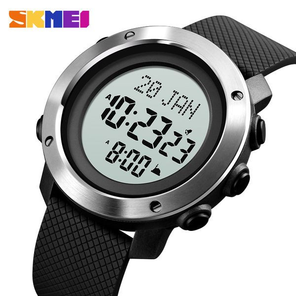 Skmei Muslim Qibla Compass Herrenuhren Stadtauswahl Lesezeichen Sport Digitale Herrenarmbanduhr Muslimische wasserdichte Handuhr 1728 Q0524