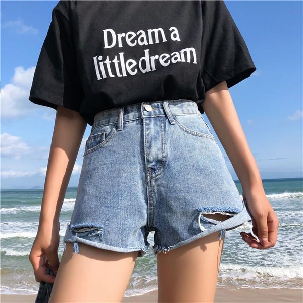 

women's jeans virite ripped hole denim shorts women summer casual high waist short female streetwear, Blue