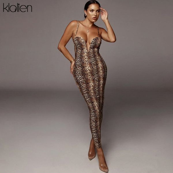 

Sexy Serpentine print Women sleeveless Backless Elegant Slim Pencil Dress 2021 Adjustable shoulder strap banquet Dress, Snake pattern