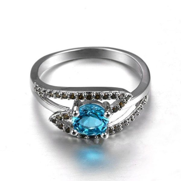 

wedding rings classic vintage jewelry geometric shape blue zircon ladies ring lover gift party charm accessories engagement, Slivery;golden
