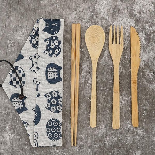 

dinnerware sets japan style bamboo tableware fork spoon and chopsticks set eco-friendly safety individual travel kitchen utensils