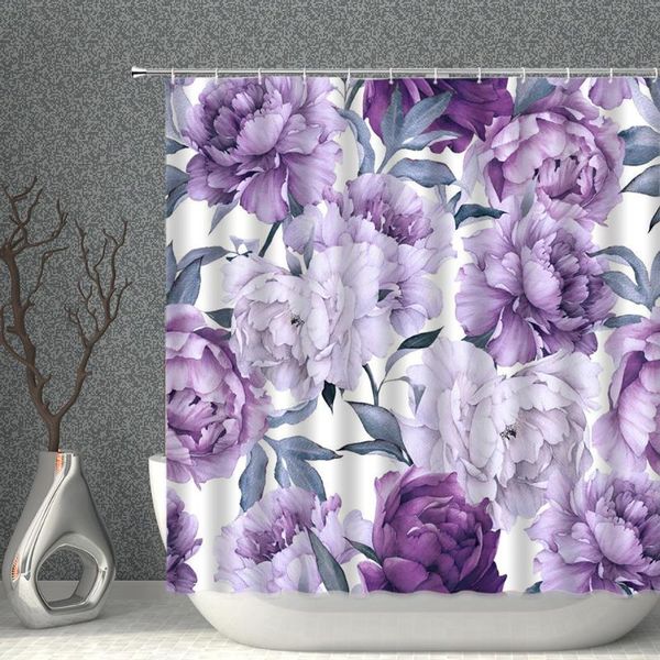 

shower curtains retro flower curtain 3d rose peony red purple spring summer printing pattern waterproof bathroom screen with hooks