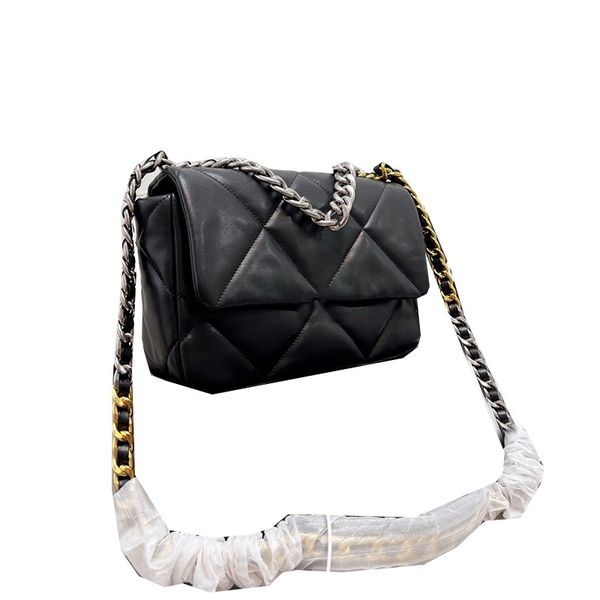 

2023metallic lambskin 19 26cm hand bags luxury designer womens gold/silver-tone metal chain totes crossbody shoulder turn lock l
