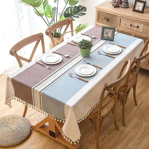 

table cloth plaid decorative linen tablecloth with tassel waterproof oilproof thick rectangular wedding dining cover tea