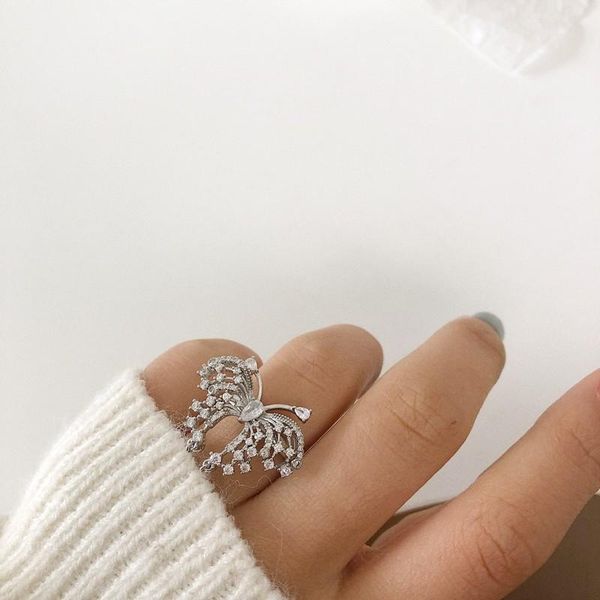 

wedding rings timeonly french cubic zircon butterfly metal ring adjustable korean style charms for women girls statement party jewelry, Slivery;golden