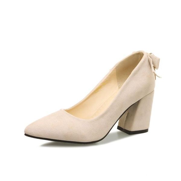 

dress shoes big size single decorated with pointed thick heels and bows ladies high women woman pumps, Black