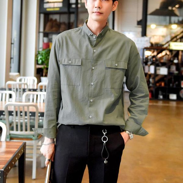 

men's casual shirts man multi pockets cargo blouse leisure buttons chemise masculina incerun men vintage solid color long sleeve lapel, White;black