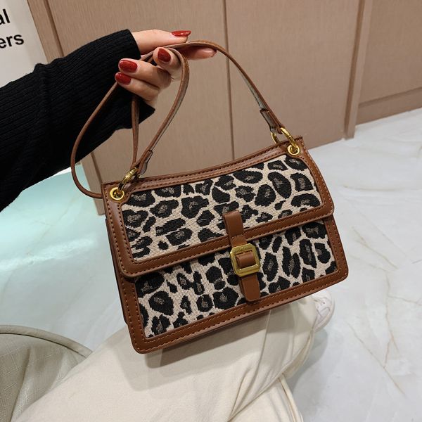 

korean small bag female 2021 fashion autumn winter single shoulder messenger bag leopard lock decorative square