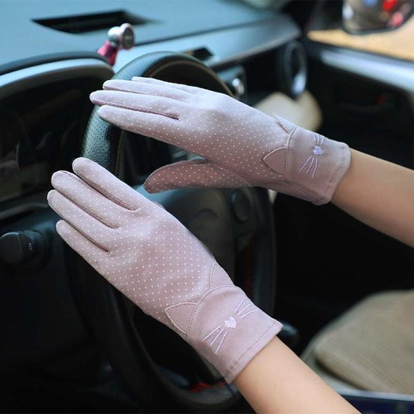 

five fingers gloves 2021 fashion sun protection women summer riding elastic cotton thin driving full-finger for female, Blue;gray
