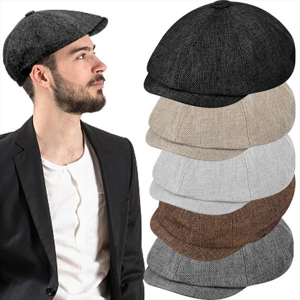 

men newsboy hat retro mens beret casual street caps hemp wild octagonal cap for winter spring hats, Blue;gray
