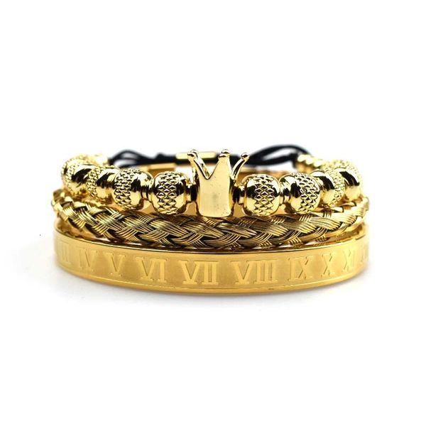 

bangles bracelet roman stainless steel titanium engraved crown braided c-shaped mahua punk style, Black