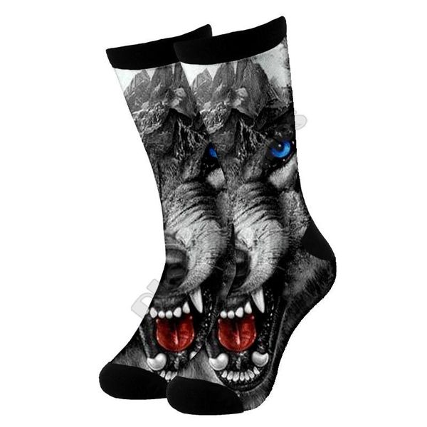 

men's socks wolf high 3d printed men for women funny fashion long 02, Black