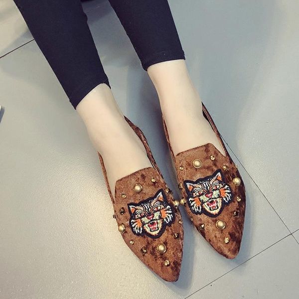

women's shoes animal embroidery muller slippers female pointed casual, Black