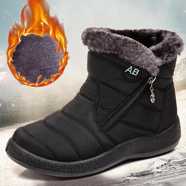

boots snow women's non-slip women winter fur warm ankle for down waterproof booties botas mujer 35-43, Black