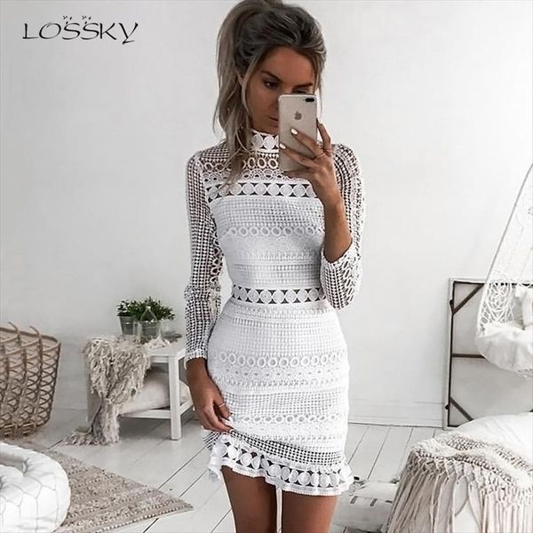 

white lace stitching womens dress hollow out party elegant short mini summer casual clothes for, Black;gray