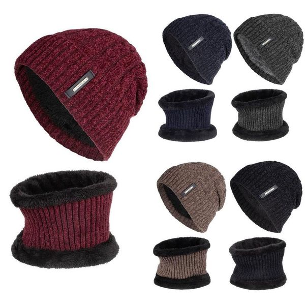 

berets hat bib fashion women knitted scarf set beanie winter neck warmer lining cap solid color ladies and accessories, Blue;gray
