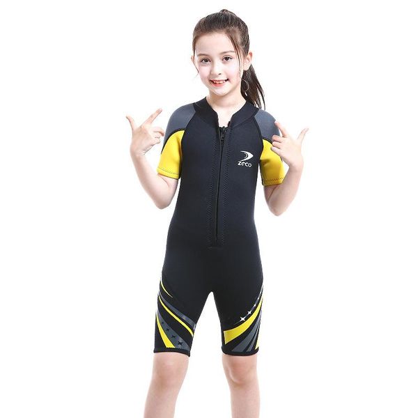 

2.5mm anti-uv children scuba neoprene wetsuits short sleeves girls surfing snokeling swimwear diving suit sportswear rash guard one-piece su