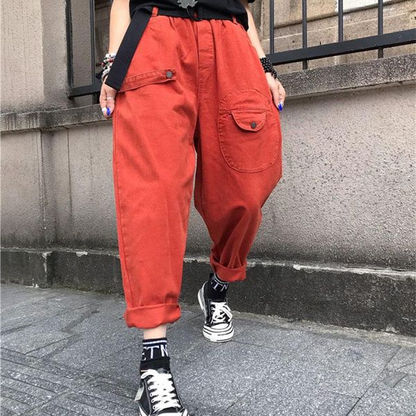 

women's pants & capris arrival 2021 spring autumn arts style women elastic waist loose ankle-length all-matched casual solid harem v524, Black;white