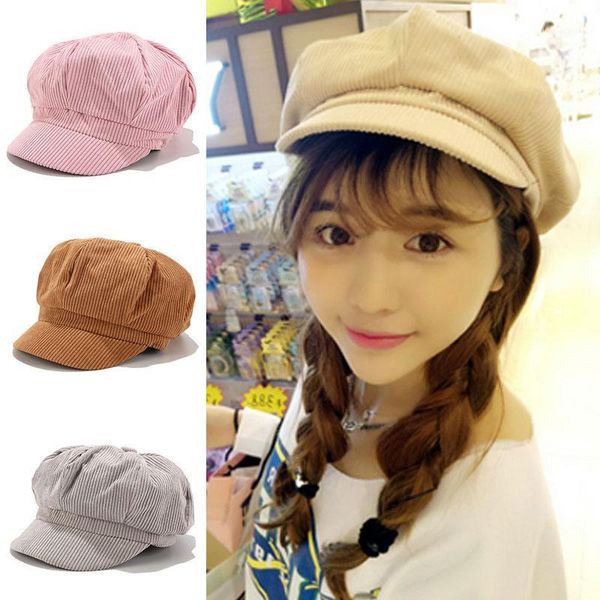 

berets corduroy octagonal hat women's autumn winter fashion cap solid color casual wild painter retro beret, Blue;gray