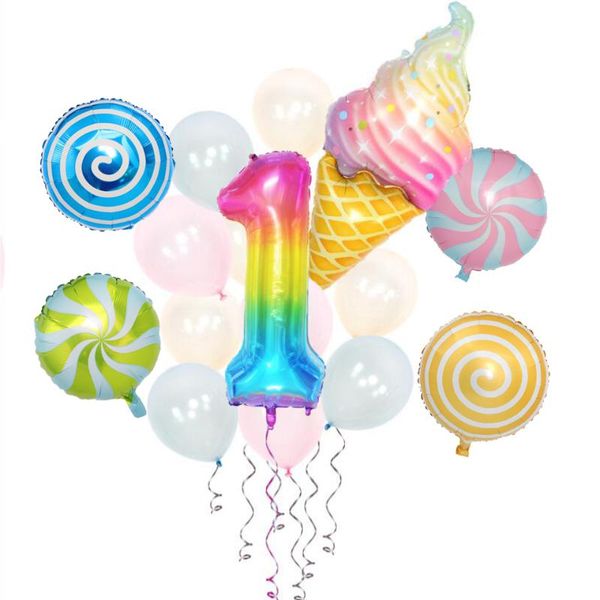 

1set 40 inch rainbow digital donut party gradient balloons kids birthday ice cream candy lolipops balloon gift home decoration