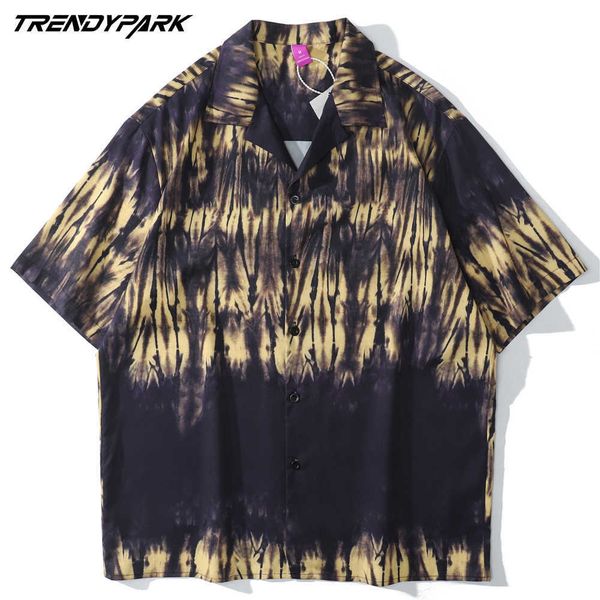 

men's vintage beach shirt hawaii holiday casual harajuku short sleeve tie-dye print oversized summer hawaiian shirt 210601, White;black