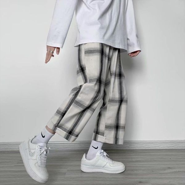 

plaid summer plus size fashion women pants loose japanese wide leg oversize casual female clothing streetwear, Black;white