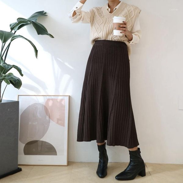 

women's high-waist all-match thin knit midi skirt,  skirts, Black