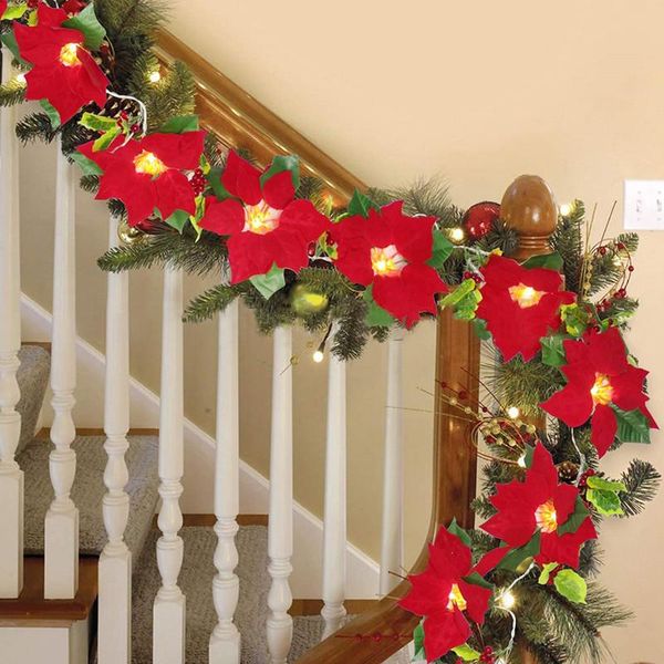 

christmas decorations 2m 10led artificial poinsettia flowers garland string lights xmas tree ornaments indoor outdoor home decor