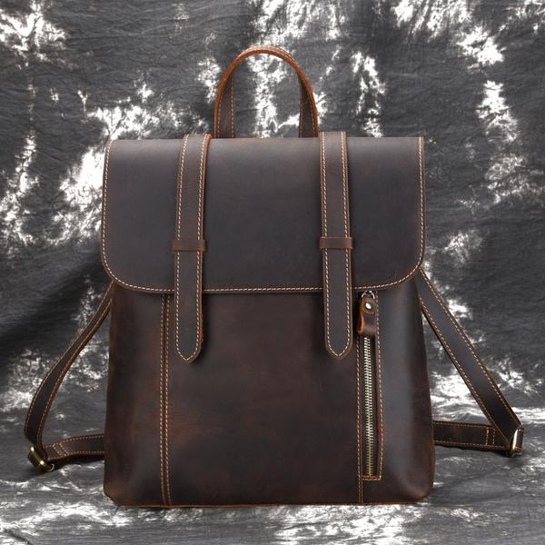 

backpack men's retro full-grain leather travel men