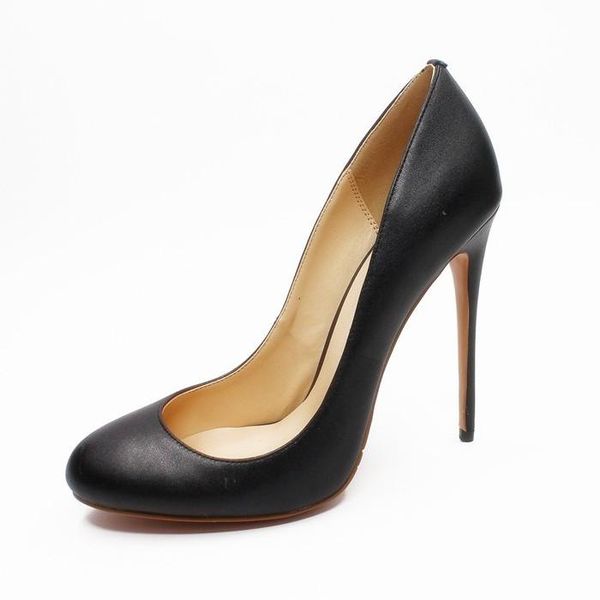 

dress shoes spring autumn soft sheepskin leather woman pumps ladies red blue round toe thin high heels handmade women c029a, Black