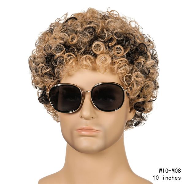 Verworrene lockige Herren-Synthetik-Perücke, Mischungsfarbe, Perücken, Perruques de cheveux humains, Simulation von menschlichem Remy-Haar, Perücken WIG-M08