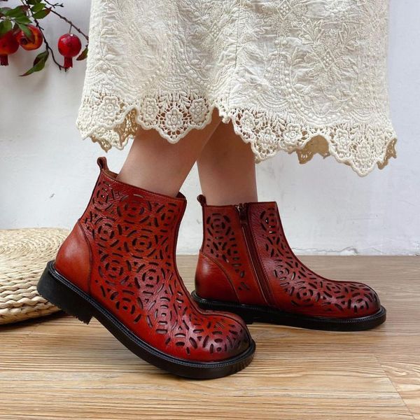 

sandals yourseason ladies summer boots genuine leather 2021 handmade concise vintage womens zip hollow, Black