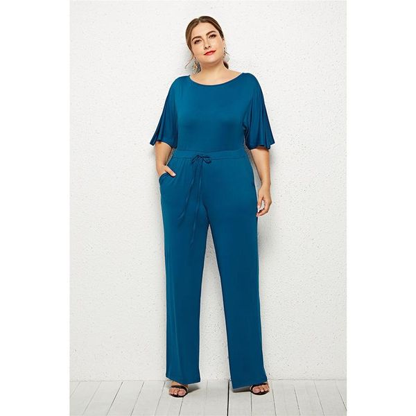 

women's jumpsuit europe and america 2021 summer plus size elasticity casual loose solid color wide-leg trousers rompers k297 jumpsuits, Black;white