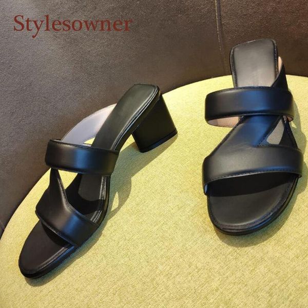

real leather lazy mules for women black yellow blue fashionable chic ins fashion nice shoes summer slip on slides