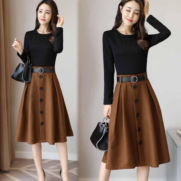

casual dresses spring and autumn women long-sleeved korean fashion slim stylish stitching fake two dress, Black;gray