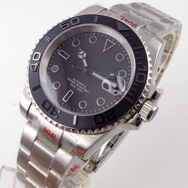 

wristwatches 40mm sapphire automatic men's watch nh35/miyota 8215/mingzhu 2813 movement black dial cyclops oyster bracelet, Slivery;brown