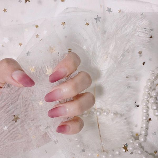

24pcs professional fake nails long ballerina half french acrylic nail tips press on matte rose full cover manicure beauty tools1, Red;gold