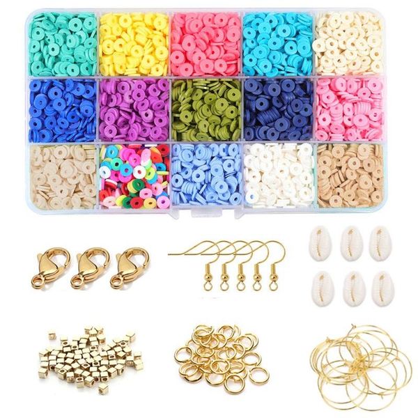 

jewelry pouches, bags 15 colors 6mm flat round polymer clay beads loose spacer for diy making bracelets necklace, Pink;blue