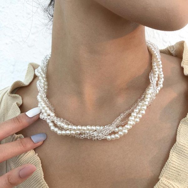 

chokers simulated pearl beads short collar necklace fashion bohemian handmade beach statement choker for women party gift jewelry, Golden;silver