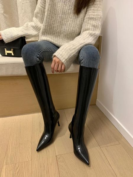 

boots 2021 winter hand-made so handsome that there are no friends, original design, open-sided beaded cowhide straight, Black