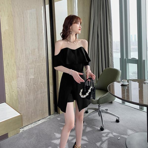 

women's tracksuits 2021 woman ruffle patchwork off shoulder and shorts summer 2 piece set ladies korean fashion black two, Gray