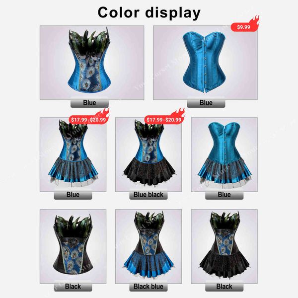 NXY Sexy Set Peacock Blue Korsett Top Tutu Rock Peakcock Kostüm blau Korsett Kleid Satin Bustier Korsetts Dessous Für Frauen plus Größe 1129