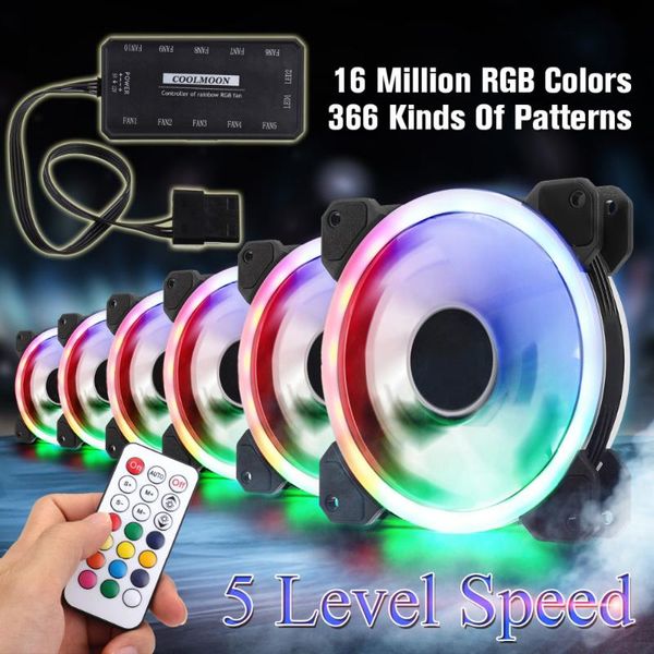 

computer case pc cooling fan rgb adjust led 120mm quiet + ir remote cooler for cpu fans & coolings